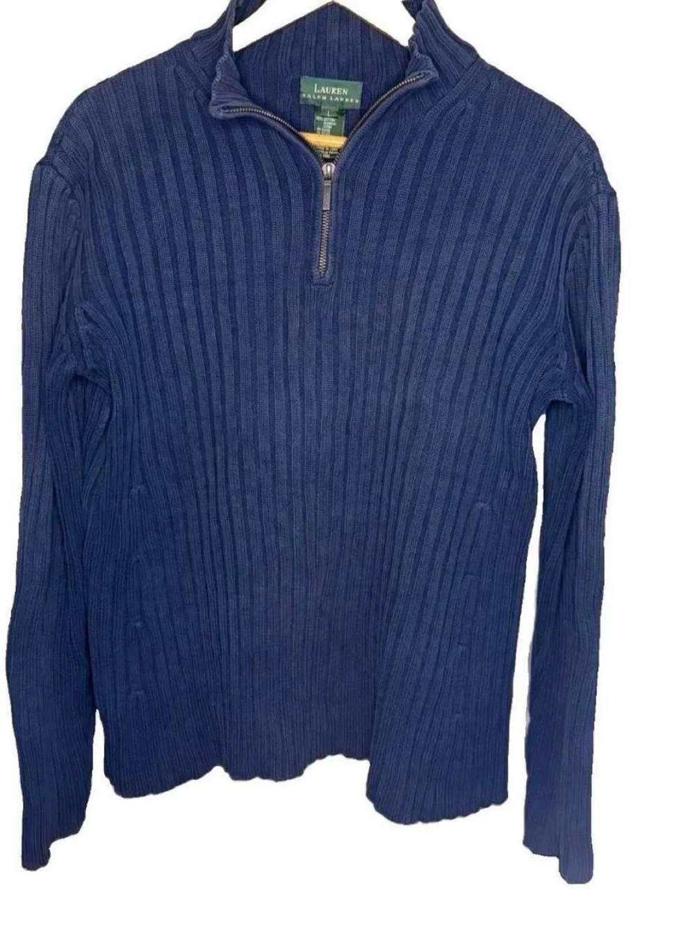 Vintage Lauren Ralph Lauren Ribbed Quarter-Zip Pullover Sweater Blue Size L